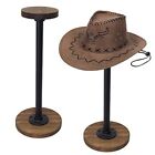 2 Pieces Wood Hat Rack Stand with Industrial Metal Pipe, Tabletop Hat Display...
