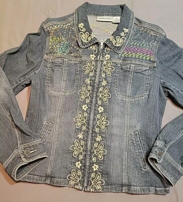 Chaqueta de mezclilla bordada de colección CHADWICK'S para mujer talla 10 Upcycle Granola ÚNICA EN SU CLASE  Foto 1 de 4