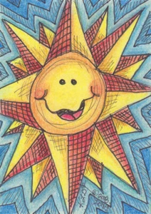 Crazy retro Hippie silly sun original ACEO Loberg mini Comic 70s style art EBSQ - Picture 1 of 3