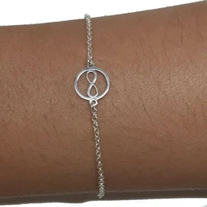 PULSERA INFINITO en Círculo PLATA de ley 925 + Estuche. Amor eterno 17 a 19 cm - Imagen 1 de 5