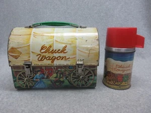 1958 CHUCK WAGON Western DOME LUNCHBOX Condition#7.5 and THERMOS Condition#9 - Picture 1 of 7