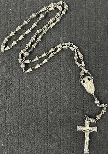 Vintage Creed Solid Sterling Silver Rosary Bell Beads Crucifix 35.5g 22” -JN- - Picture 1 of 4