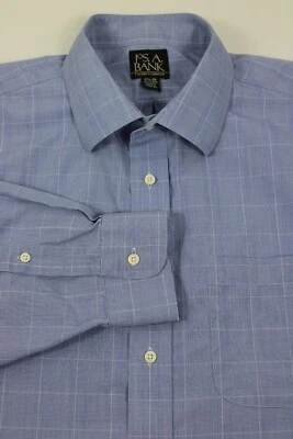 Jos. A. Camisa de vestir Bank 17.5 35 azul a cuadros manga larga cuello extendido viajero Foto 1 de 4