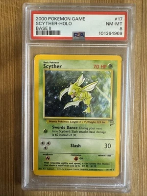 Pokémon TCG Scyther Base Set 2 17/130 Holo Unlimited Holo Rare PSA 8 - Image 1 of 2