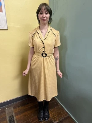 Vestido Vintage Años 80 Tostado con Lunares Negros M Foto 1 de 4