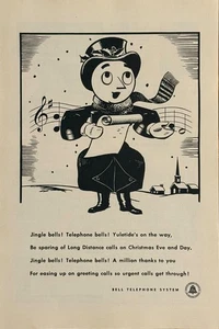 Bell Telephone System 1946 Print Ad Jingle Bells Christmas Caroler Vintage - Picture 1 of 1