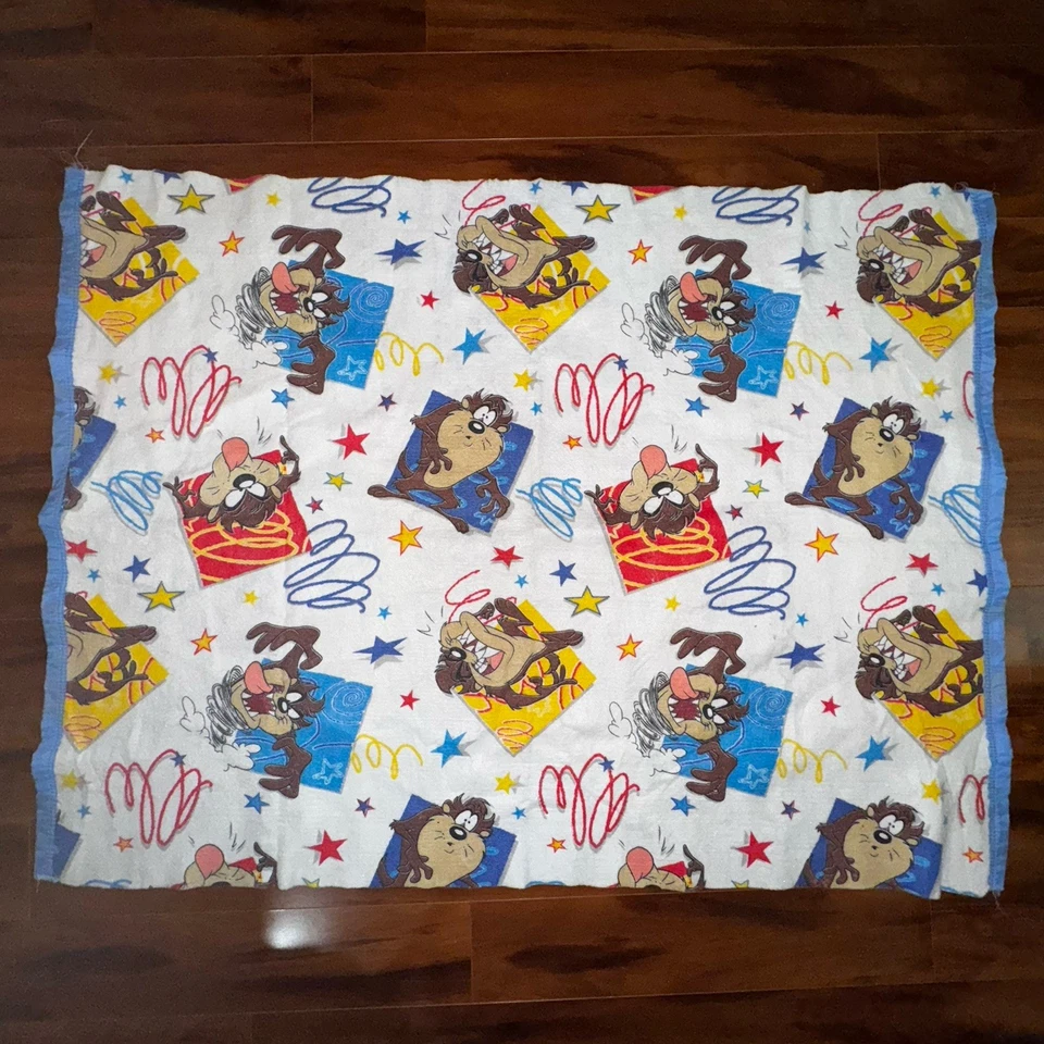 Manta de bebé vintage Looney Tunes Taz años 90 azul satinado 57x42 hecha en EE. UU. Foto 1 de 4