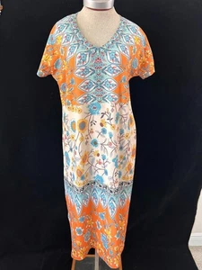 Midi dress size L short sleeve V neck 47" long pullover side slits floral maxi - Picture 1 of 7