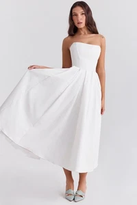 HOUSE OF CB 'Audrey' White Strapless Midi Sundress L+ 14/16 3987 - Picture 1 of 17