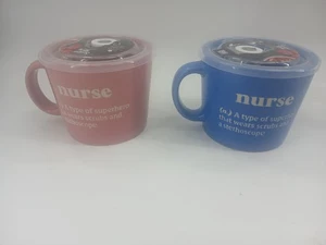 (Lot Of 2) Nurse Superhero Souper Mug Boston Warehouse Blue Pink - Picture 1 of 18