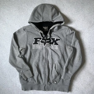 Sweat à capuche vintage Fox Racing homme grand gris Sherpa fausse fourrure MX cyber fermeture éclair complète année 2000 - Photo 1/24