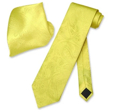 Vesuvio Napoli Amarillo PAISLEY Pañuelo para el Cuello Juego de Corbata para Hombre Foto 1 de 2