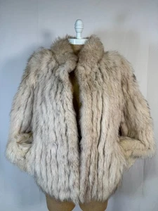 Vintage Saga Furs Genuine Fox Mink Fur Silver Cream Coat Jacket Women's Sz M - Picture 1 of 22