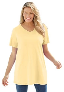 Woman Within Plus Size Perfect Short-Sleeve V-Neck Tunic - Picture 1 of 71