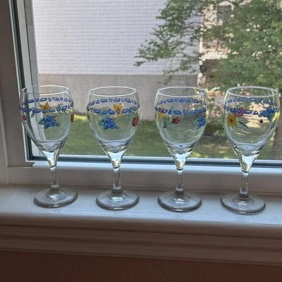 Pfaltzgraff Summer Garden Wine Glasses Goblets Retired Pattern Set of 4 - Image 1 of 4