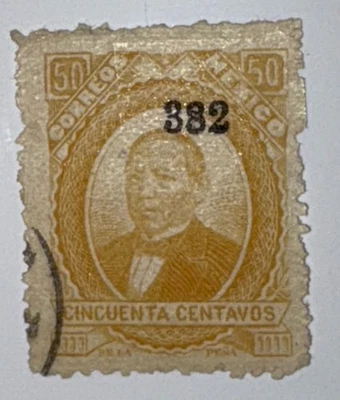 Papel fino 50c amarillo Juarez Scott 142 Veracruz 382 usado negro cancelar en estado bastante bueno/excelente Foto 1 de 2