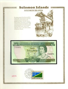Billete de las Islas Salomón 1977 $2 UNC P-5 SELLO BANDERA UN FDI prefijo A/2 bajo 016651 - Imagen 1 de 3