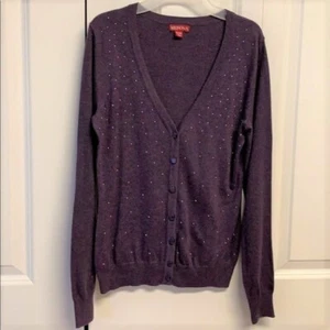 Top tejido Merona púrpura oscuro con cuentas cuello en V mezcla de algodón rayón talla XS - Imagen 1 de 6