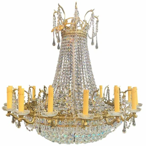 Rare Large Louis XVI Empire Style Bronze and Crystal Chandelier Cover