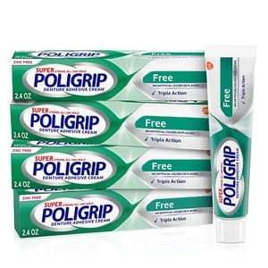 Super Poligrip Zinkfrei Prothesen und Teilkleber Creme, 2,4 Unzen (Packung - Bild 1 von 11