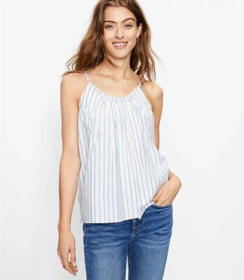 NUEVA Blusa sin mangas Loft LP PL Top para mujer azul blanco a rayas con lazo trasero Foto 1 de 4