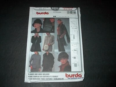 Burda Pattern 8845 Misses' Accessories Handbag, Shoulder Bag, Scarf, Hat  Uncut - Image 1 of 3