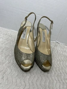 Jimmy Choo Nova Glitter Women’s 39 US 8.5 Sling back Champagne Gold Silver Heels - Picture 1 of 13