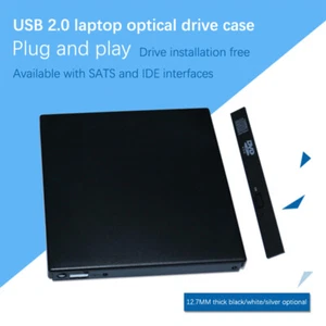 Slim USB 2.0 12.7mm IDE To External CD DVD Optical Drive Enclosure Case Laptop - Afbeelding 1 van 12
