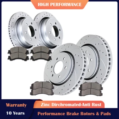 Rotores ranurados delanteros traseros pastillas de freno cerámicas para kits de discos Ford F-150 2012-2018 Foto 1 de 4