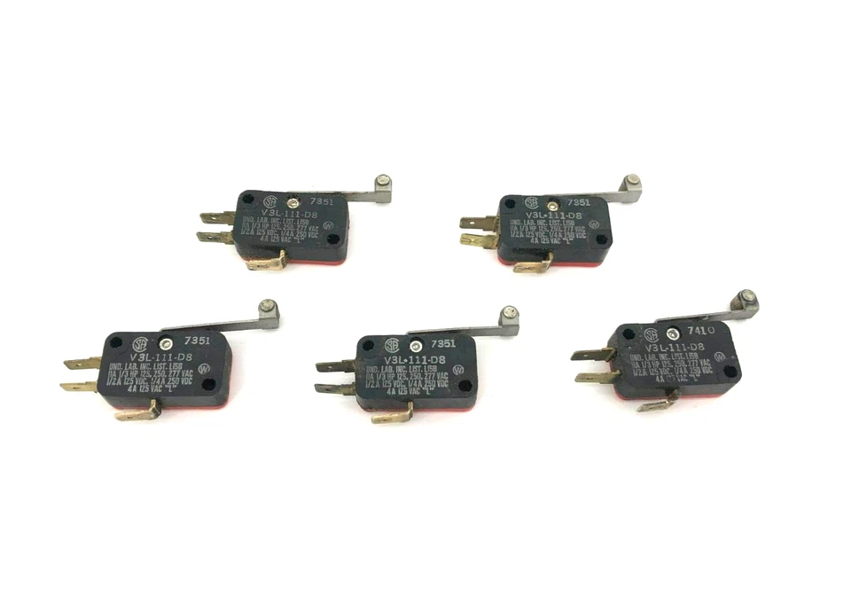 Lot of 5 Honeywell V3L-111-D8 Roller Lever Microswitches, 11A - Image 1 of 4