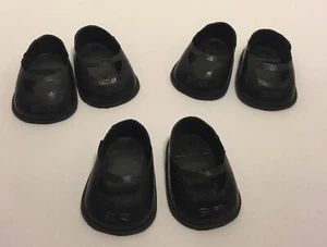 Vintage 3 PAIR Black Plastic Bow MARY JANE DOLL SHOES 1.75” Long × 1.25” Wide - Picture 1 of 5
