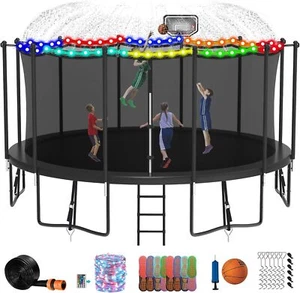 12FT-14FT Heavy Duty Trampoline with Basketball Hoop, Light, Sprinkler - Picture 1 of 39