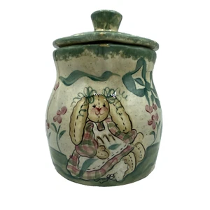 Spongeware Country Crock Canister Grease Strainer Bunny Hand Painted Pottery Lid - Picture 1 of 16