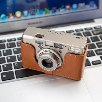 Capa bolsa meia câmera couro genuíno real marrom feita à mão Contax TIX - Imagem 1 de 4