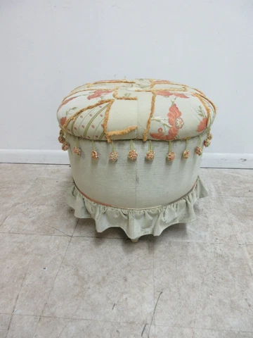 Lauren Brooks Vanguard Puff Ottoman Italian Crewel Stitch Ottoman Foot  Stools Cover