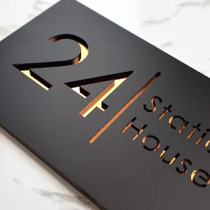Laser Cut House Sign Matt Black & Copper Door Numbers Address Plaques Numbers - Picture 1 of 8