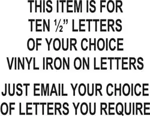 Pack Of 10 IRON ON / HEATPRESS Letters Size ½ " COLOUR BLACK Personlize Ur Tops - Picture 1 of 1