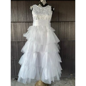 Lily Kids USA Ruffle Beads Embroidered White Formal Pageant Flower Party Dress - Picture 1 of 13