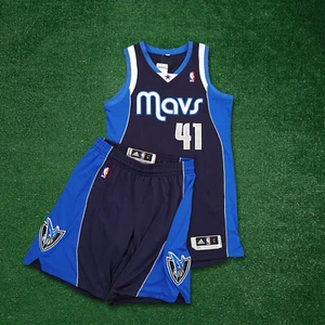 Dirk Nowitzki Adidas Dallas Mavericks Authentic Pro Cut Rev 30 Jersey & Shorts - Picture 1 of 12