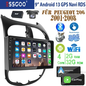 DAB+ 2+32G Android 13 Autoradio Carplay GPS Navi WIFI RDS KAM Für Peugeot 206 CC - Bild 1 von 13