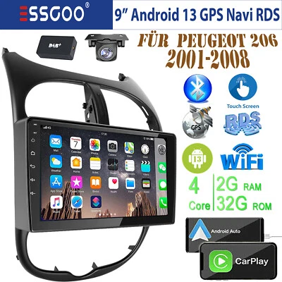 DAB+ 2+32G Android 13 Autoradio Carplay GPS Navi WIFI RDS KAM Für Peugeot 206 CC - Bild 1 von 4