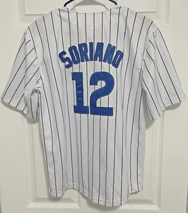 ALFONSO SORIANO 12 Chicago Cubs YOUTH Sewn White Pinstripe Jersey 14/16 Majestic - Picture 1 of 11