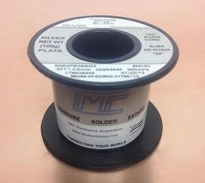 TMC 24-623602-31TMC1/4 Draht SN62 PB36 AG2 0,8 mm 0,0315" 100g Spule SILBER NEU - Bild 1 von 1