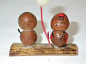 Japan Kokeshi Mini Puppen Paar Holz Kawaii Orientalisch Paar Vintage Souvenir - Bild 1 von 11