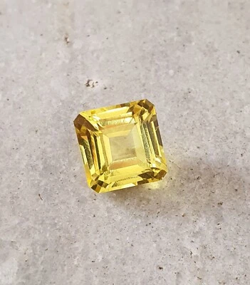 9.98 Ct Flawless AAA Ceylon Yellow Sapphire Lab Grown Square Cut Loose Gemstone - Image 1 of 4