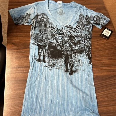 Sinful by Affliction Women's Blue Size large Tonic Long Tee blue v neck ir - Image 1 of 4