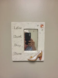 VTG Life's Short Buy Shoes Mirror by Fabrications, Fabric Mache Vanity Kitsch - Picture 1 of 13