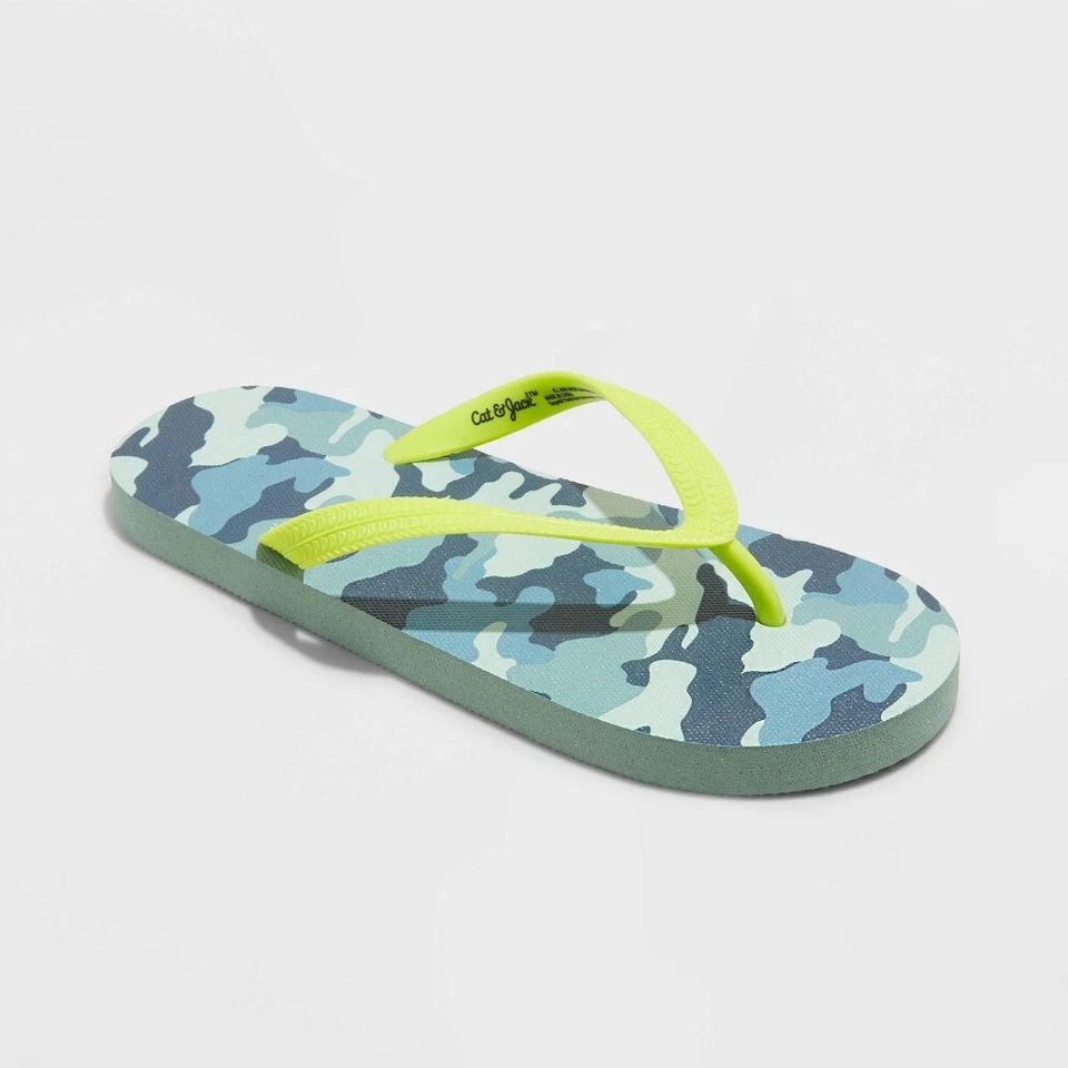 Kids' Sam Camo Print Slip-On Flip Flops - Cat & Jack™ Sage Green L - Image 1 of 1