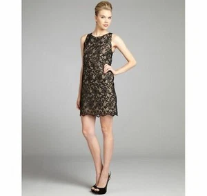 Erin Fetherston Black Nude Lace Floral Embroidered Chiffon Shift dress Small 6 - Picture 1 of 12