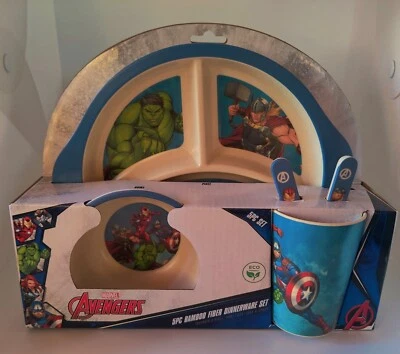 Marvel Avengers 5 Pc Bamboo Dinnerware Set Toddler & Eco-Friendly BPA Free Blue - Image 1 of 3